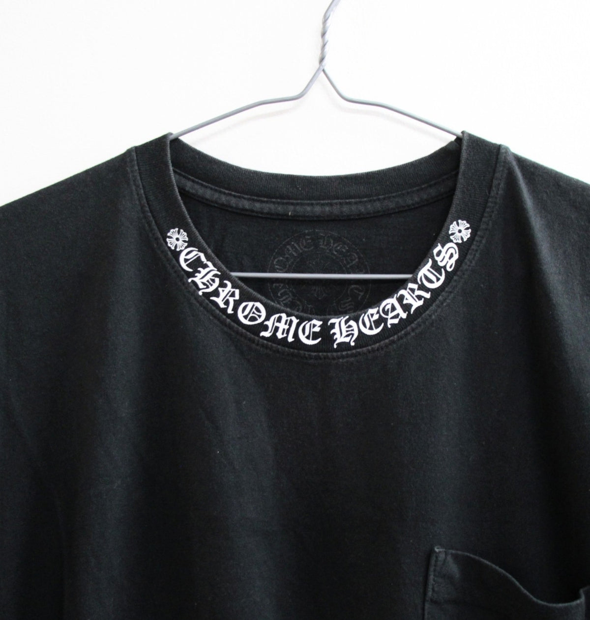 CHROME HEARTS Neck Logo CH Cross Black Shirt Size L