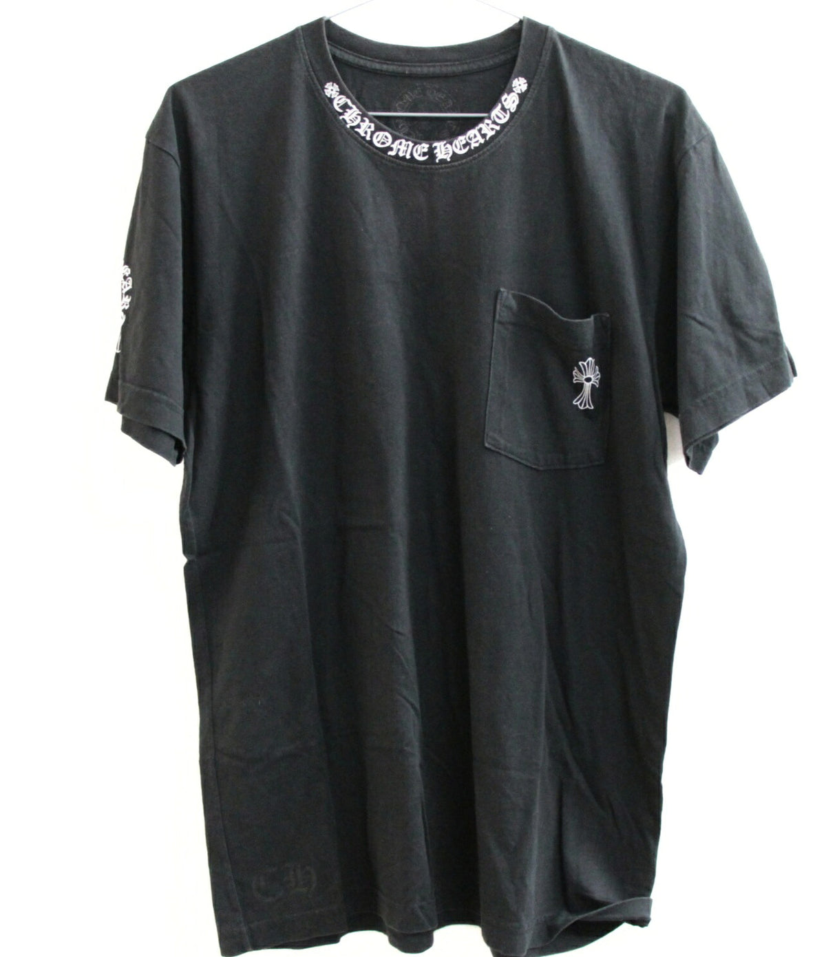 CHROME HEARTS Neck Logo CH Cross Black Shirt Size L
