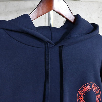 CHROME HEARTS Horseshoe Floral Cross Hoodie Navy Blue Size M
