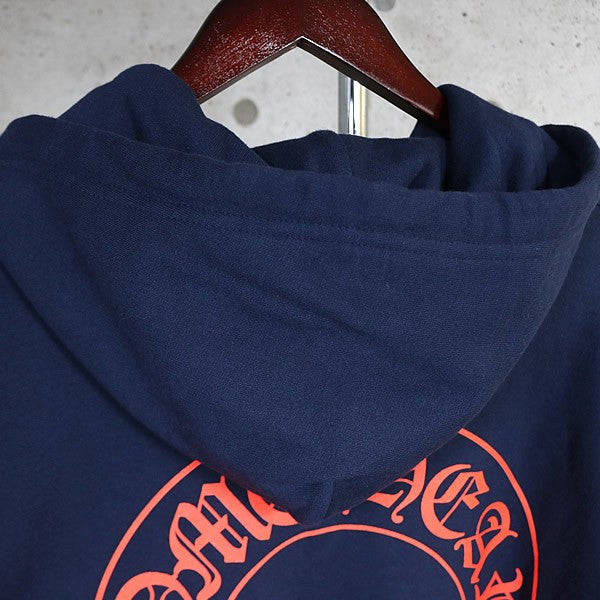 CHROME HEARTS Horseshoe Floral Cross Hoodie Navy Blue Size M