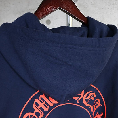 CHROME HEARTS Horseshoe Floral Cross Hoodie Navy Blue Size M
