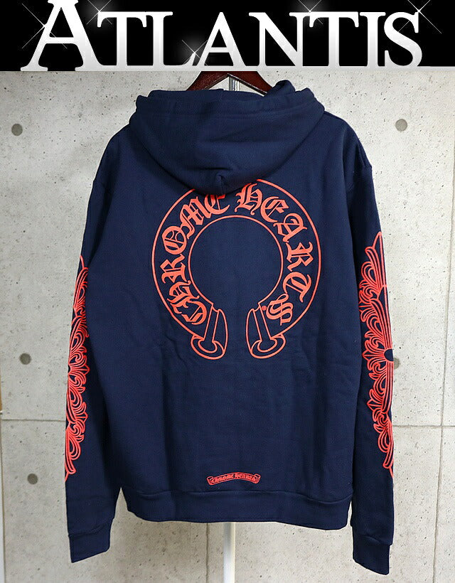 CHROME HEARTS Horseshoe Floral Cross Hoodie Navy Size M