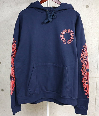 CHROME HEARTS Horseshoe Floral Cross Hoodie Navy Size M