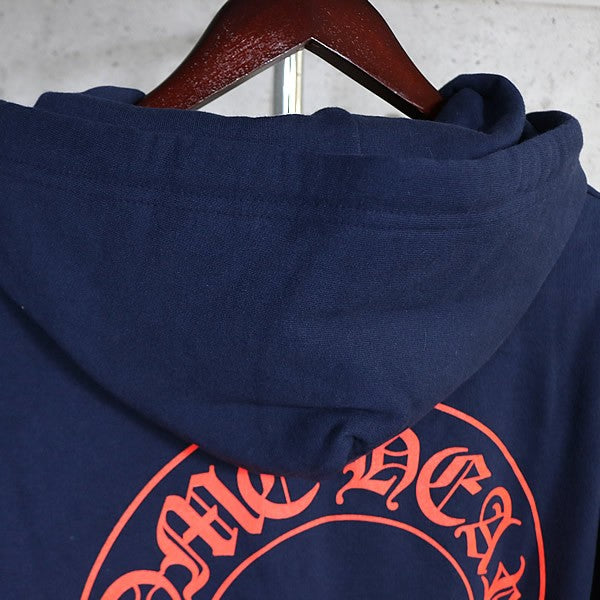 CHROME HEARTS Horseshoe Floral Cross Hoodie Navy Size M