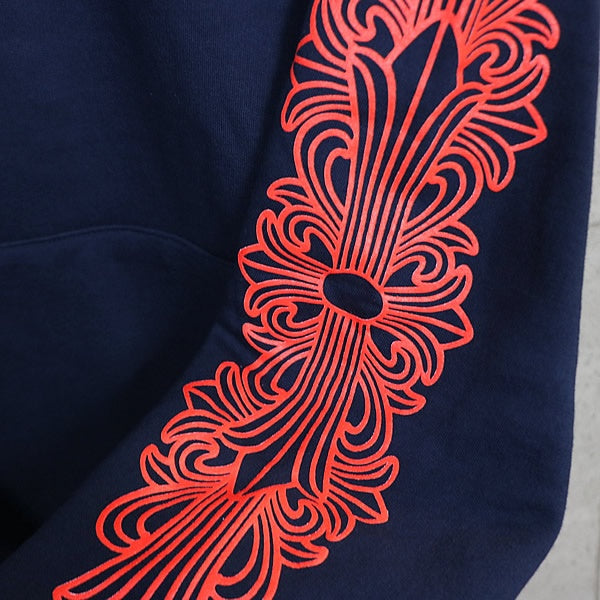 CHROME HEARTS Horseshoe Floral Cross Hoodie Navy Size M