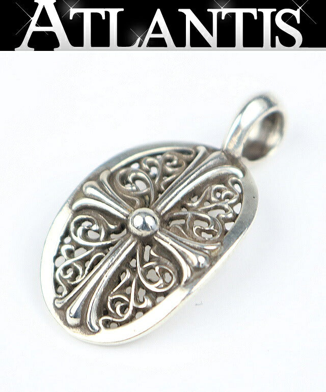 CHROME HEARTS Classic Oval Cross Pendant Charm SV925 Silver