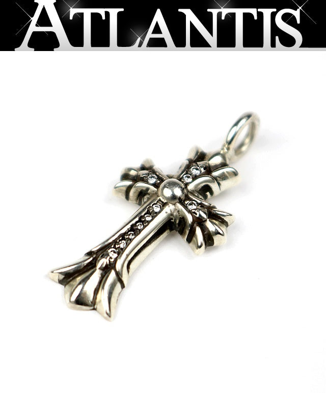 CHROME HEARTS Double CH Cross XS Pave Diamond Pendant Silver