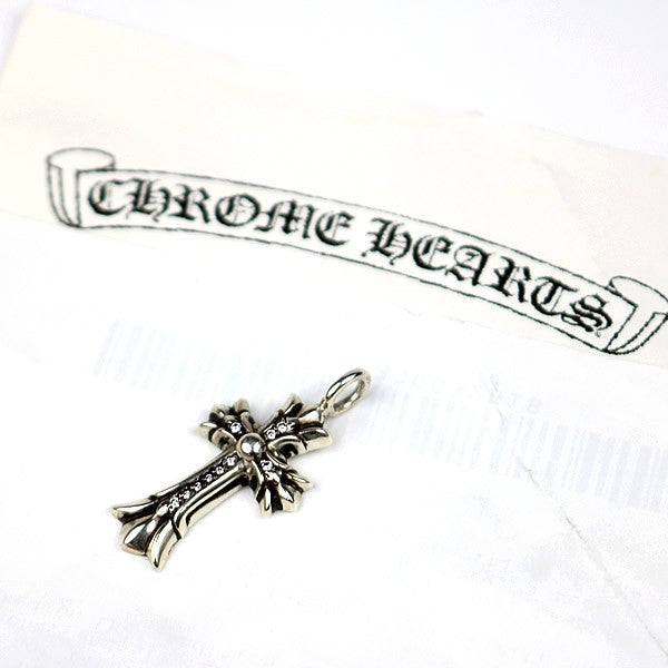 CHROME HEARTS Double CH Cross XS Pave Diamond Pendant Silver