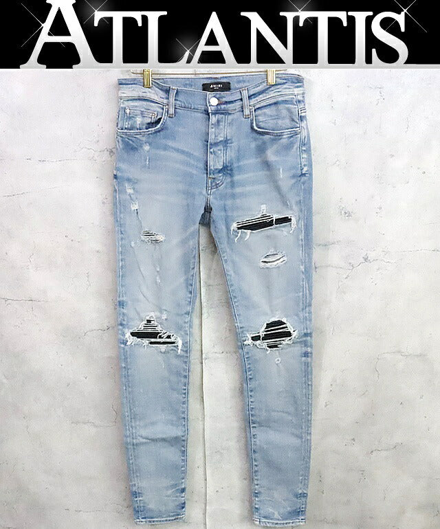 AMIRI MX1 Distressed Bellows Stretch Light Blue Jeans Size 31