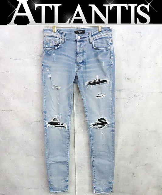 AMIRI MX1 Distressed Bellows Stretch Light Blue Jeans Size 31