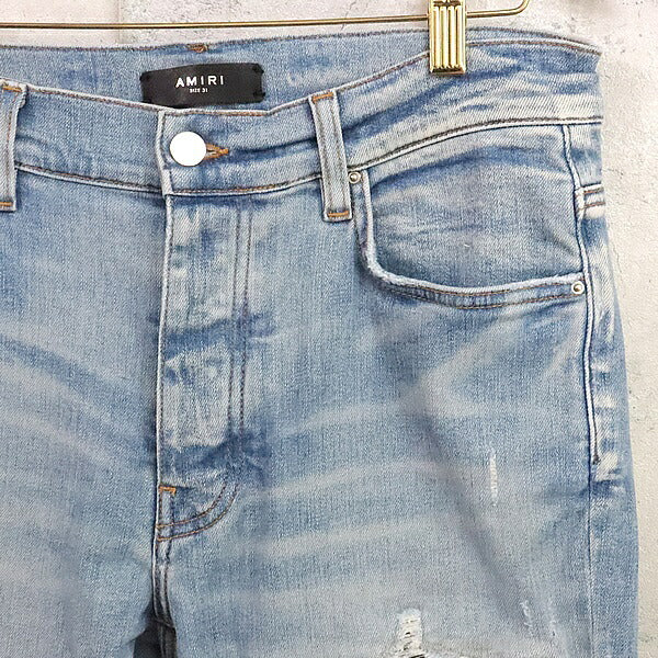 AMIRI MX1 Distressed Bellows Stretch Light Blue Jeans Size 31