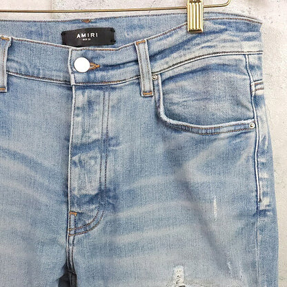 AMIRI MX1 Distressed Bellows Stretch Light Blue Jeans Size 31