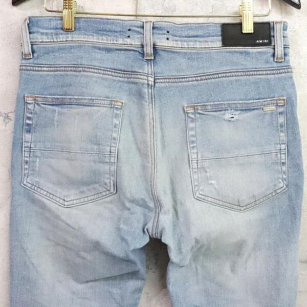 AMIRI MX1 Distressed Bellows Stretch Light Blue Jeans Size 31