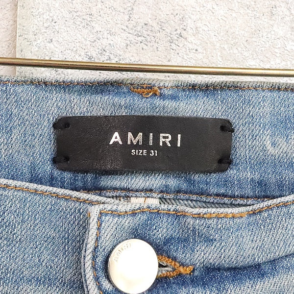 AMIRI MX1 Distressed Bellows Stretch Light Blue Jeans Size 31