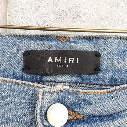 AMIRI MX1 Distressed Bellows Stretch Light Blue Jeans Size 31