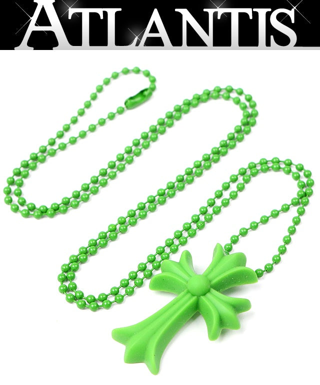 CHROME HEARTS Silicone Rubber Small CH Cross Necklace Green
