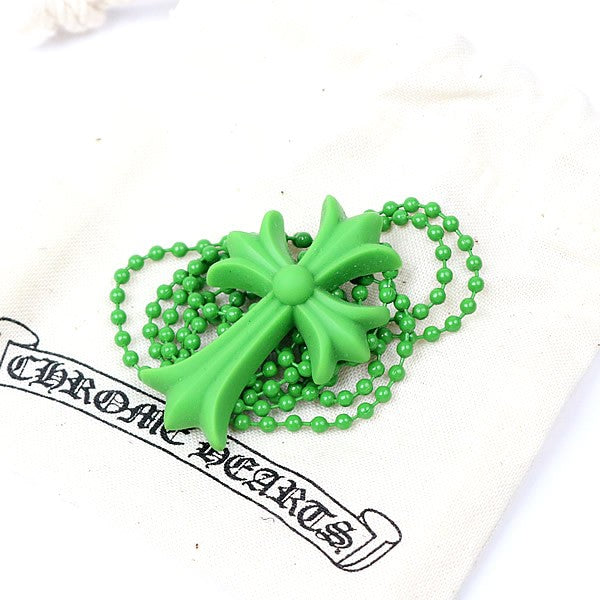 CHROME HEARTS Silicone Rubber Small CH Cross Necklace Green