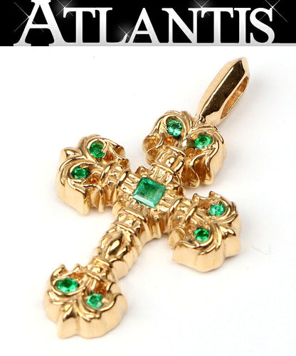 CHROME HEARTS 22K Tiny Filigree Cross Pave Emerald Pendant