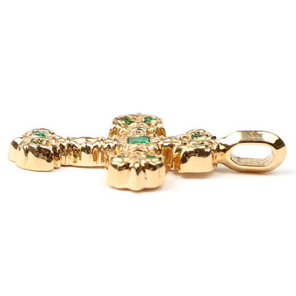 CHROME HEARTS 22K Tiny Filigree Cross Pave Emerald Pendant