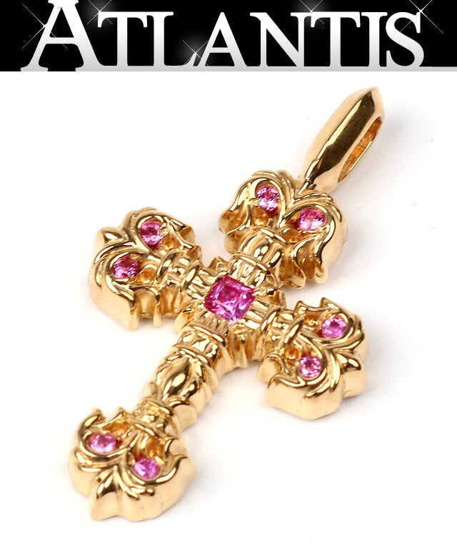 CHROME HEARTS 22K Tiny Filigree Cross Pave Sapphire Pendant