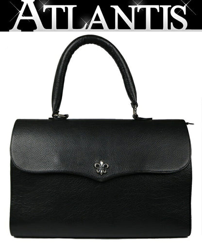 CHROME HEARTS Dog Adams BS Fleur Leather Handbag Black