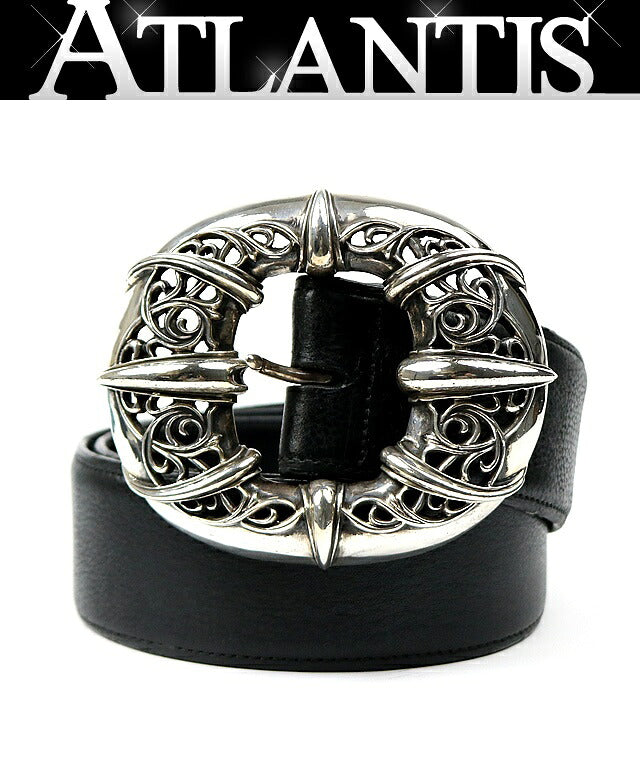 CHROME HEARTS 2 Inch Old Talon Center Leather Belt Size 40