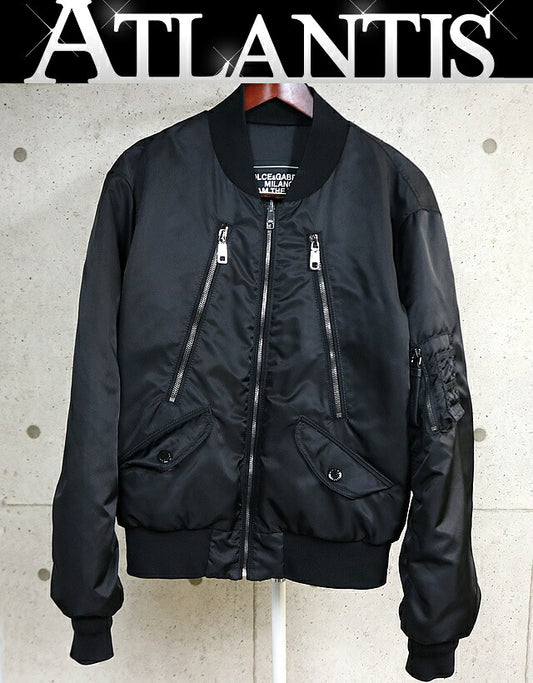 DOLCE&GABBANA MA-1 Bomber Jacket Black Nylon Size 48
