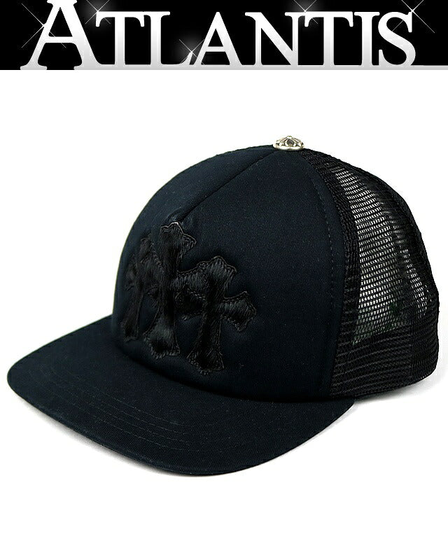 CHROME HEARTS 3 Cemetery Cross Calf Hair Patch Trucker Hat