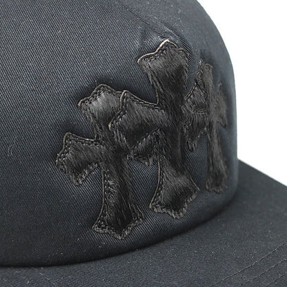 CHROME HEARTS 3 Cemetery Cross Calf Hair Patch Trucker Hat