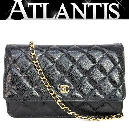 CHANEL Matelasse Black Caviar Chain Wallet