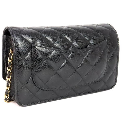 CHANEL Matelasse Black Caviar Chain Wallet