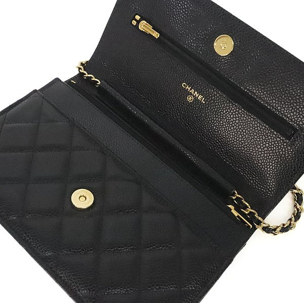 CHANEL Matelasse Black Caviar Chain Wallet