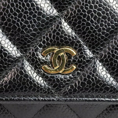 CHANEL Matelasse Black Caviar Chain Wallet