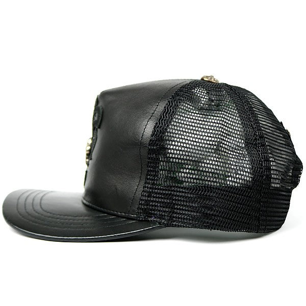 CHROME HEARTS BS Fleur on BS Fleur Leather Trucker Cap Black