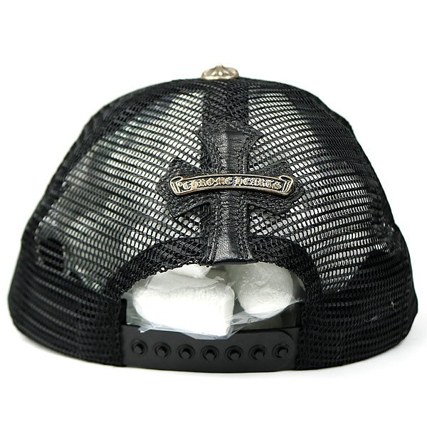 CHROME HEARTS BS Fleur on BS Fleur Leather Trucker Cap Black