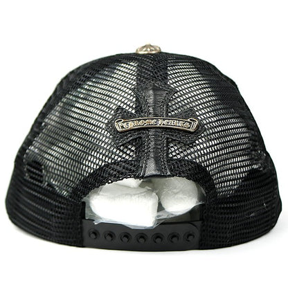 CHROME HEARTS BS Fleur on BS Fleur Leather Trucker Cap Black