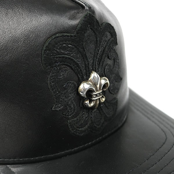 CHROME HEARTS BS Fleur on BS Fleur Leather Trucker Cap Black
