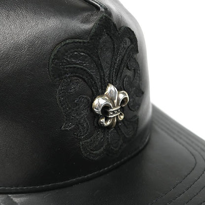 CHROME HEARTS BS Fleur on BS Fleur Leather Trucker Cap Black