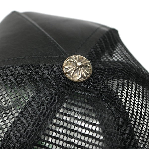 CHROME HEARTS BS Fleur on BS Fleur Leather Trucker Cap Black