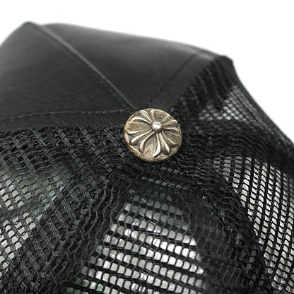 CHROME HEARTS BS Fleur on BS Fleur Leather Trucker Cap Black