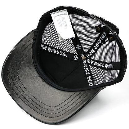 CHROME HEARTS BS Fleur on BS Fleur Leather Trucker Cap Black