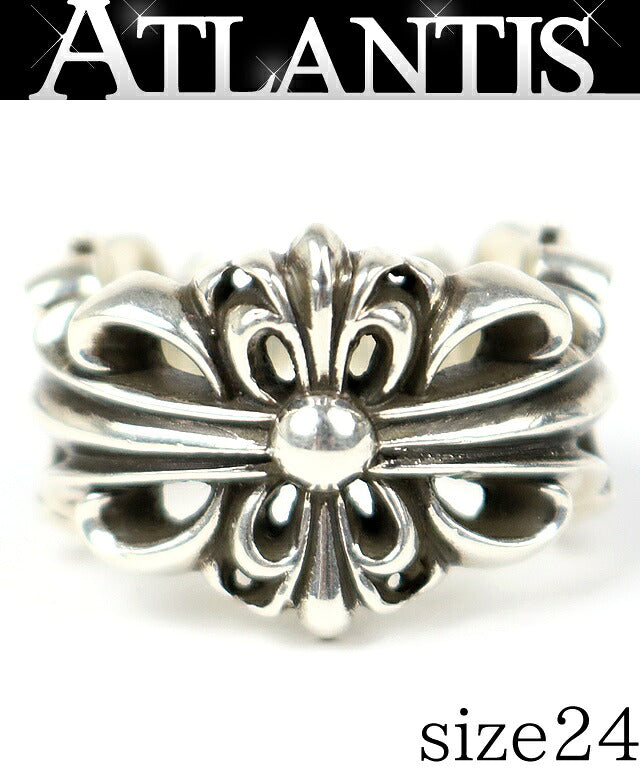 CHROME HEARTS Double Floral Cross Ring Silver 925 Size JP 24