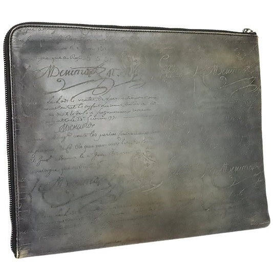Berluti Calligraphy Scritto Leather Document Case Gray