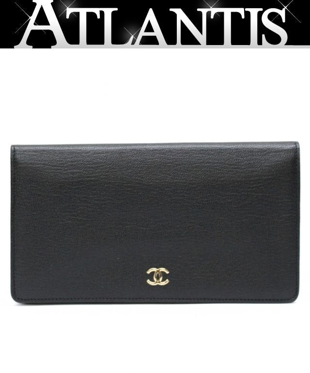 CHANEL Leather Bifold Wallet Black