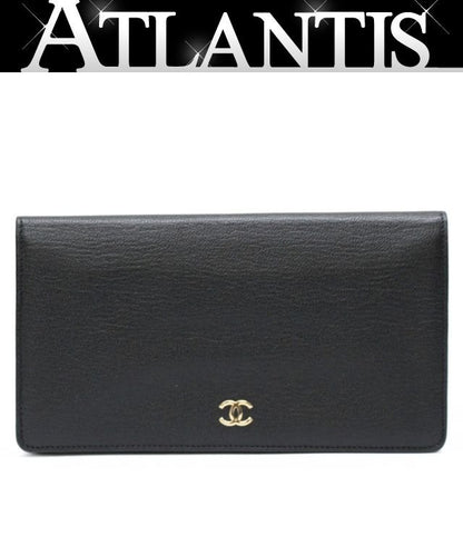 CHANEL Leather Bifold Wallet Black