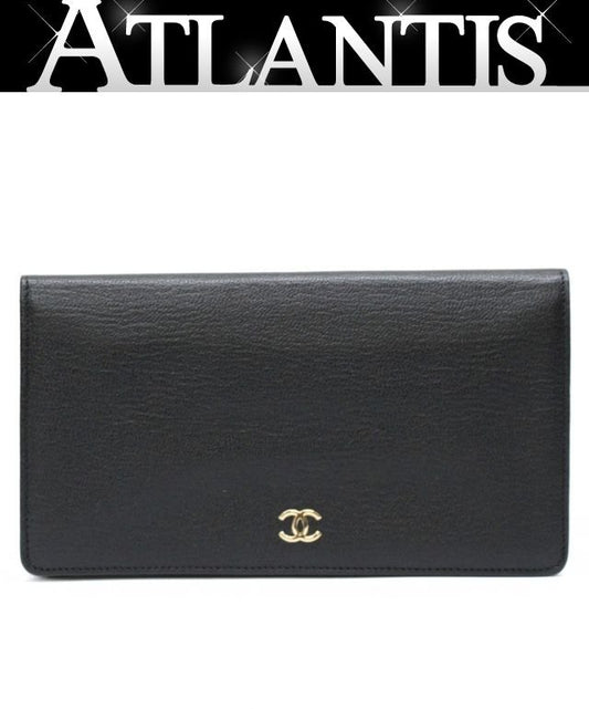 CHANEL Leather Bifold Wallet Black