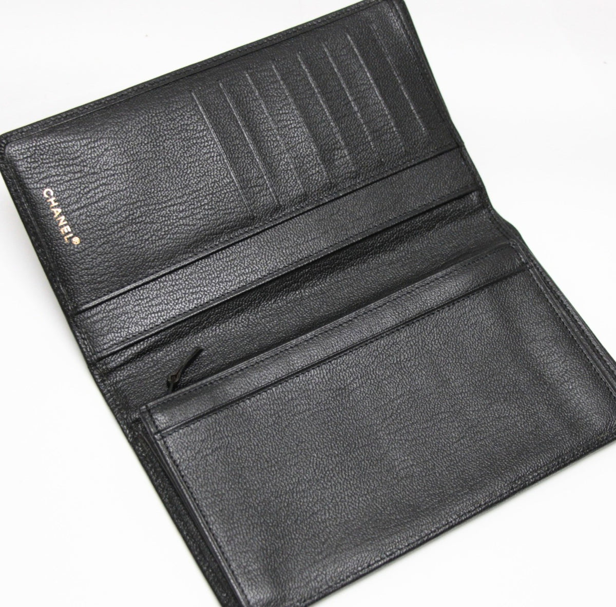 CHANEL Leather Bifold Wallet Black