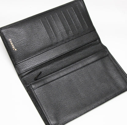 CHANEL Leather Bifold Wallet Black