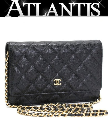 CHANEL Matelasse Black Caviar Chain Wallet