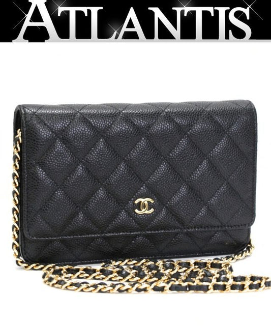 CHANEL Matelasse Black Caviar Chain Wallet